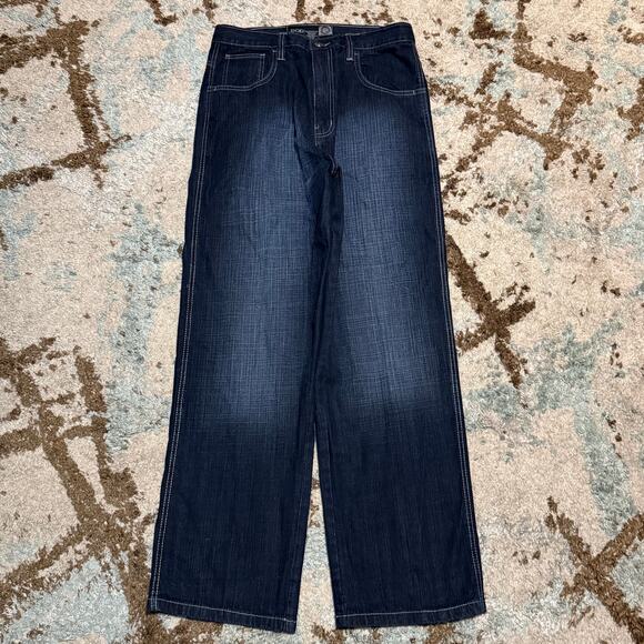 Vintage Dodeca Baggy Jeans Size 33x32 Wide Leg Y2K Southpole Style Dark Wash - Picture 2 of 5